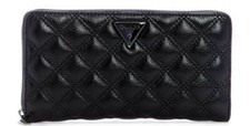 NEW GUESS Women's Cessily Black Quilted Large Zip-Around Check Organizer Wallet