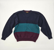 Vintage Eddie Bauer Knit Sweater Crewneck Men's Size Large Navy Blue Maroon 5502