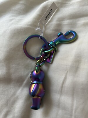 NEW COACH Hologram Iridescent Teddy Bear Purse Charm Key Chain
