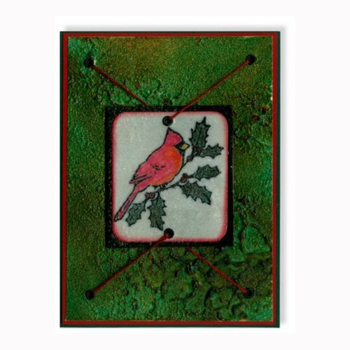 CARDINAL on Holly Branch UNMOUNTED Christmas rubber stamp, winter, bird #7 - Picture 4 of 4