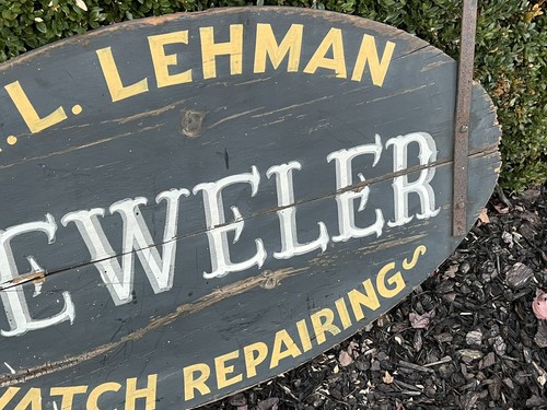 Antique Jeweler & Watch Advertising Trade Sign Double Sided Wood W/Iron Hangers - Picture 7 of 8