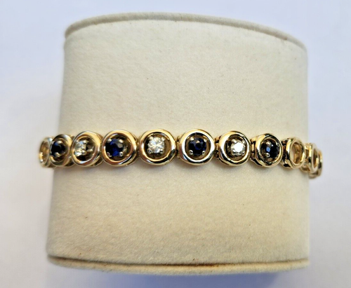 Brazalete de diamantes y zafiros de 14 quilates 17,8 gramos - Imagen 6 de 12