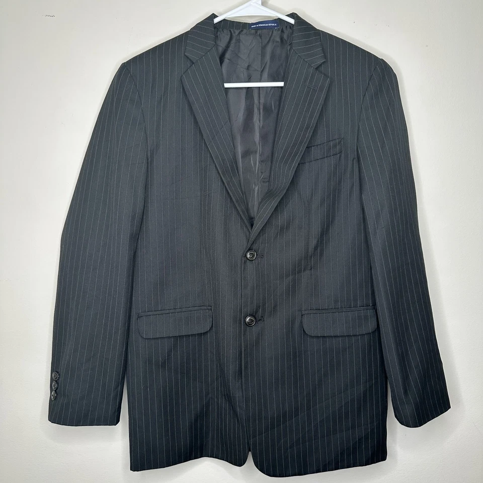 Chaps Boys 18 Mens 35S 39" Blazer Sport Coat Suit Jacket Black Striped 2 Button - Image 4 of 4