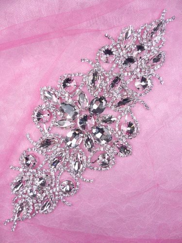 N72 Applique Crystal Clear Rhinestone Silver Embellishment 8.5" - Picture 1 of 1