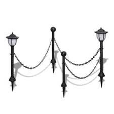 2 x Chain Fence with Solar Lights Two LED Lamps & Poles for Garden Landscaping