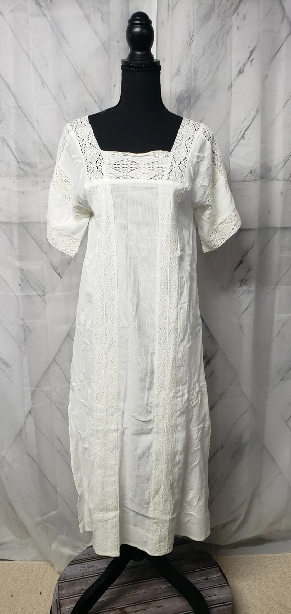 NWT Zara White Embroidered Crochet Maxi Shift Dress Size XS