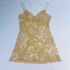 Victoria  s Secret Vintage Y2K Golden Lace Rose Floral Babydoll Slip Dress Sheer