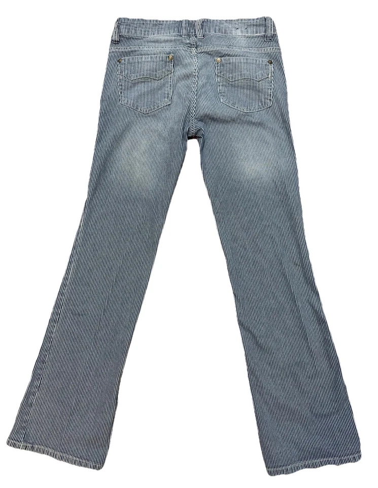 Pantalones de mezclilla vintage Y2K acampanados tiro bajo azul y blanco a rayas 28x30 Foto 3 de 4