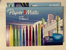 PAPER MATE FLAIR FELT TIP PENS, MEDIUM POINT 0.7MM, ASSORTED COLORS, 12 PACK