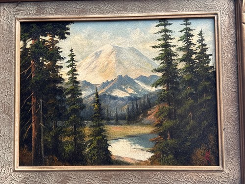 ANTIQUE AMERICAN MOUNTAIN PAINTING LANDSCAPE IMPRESSIONIST 12 BY 16" MYSTERY OIL - Picture 4 of 16