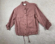 C&C California Jacket Womens Small Mauve 100% Linen Utility Safari Snap Front
