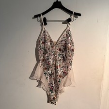 Victorias Secret Gold Label Medium Vintage 80s Bodysuit Satin Teddy Floral