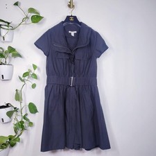 KENNETH COLE Black Mini Shirt Dress 6 SMALL Safari Fit Flare Classic Preppy