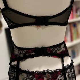 AGENT PROVOCATEUR MADDY Black and Hot Pink Suspender/Garter Belt AP 3/6-8 RARE🔥