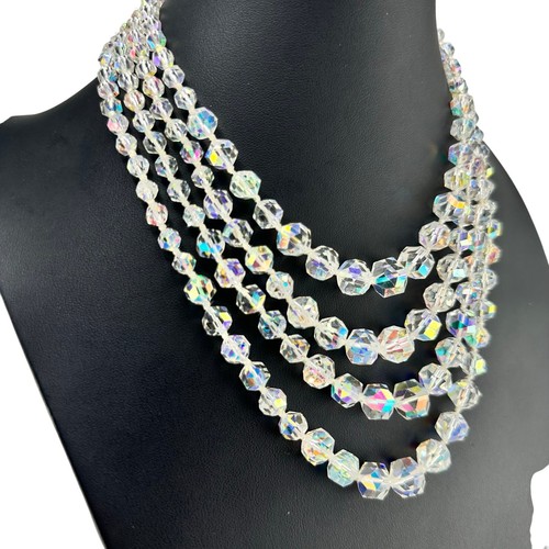 Collar De Colección Laguna Aurora Boreal Cristal Cuádruple Hilo Cuentas 16" - Imagen 2 de 7
