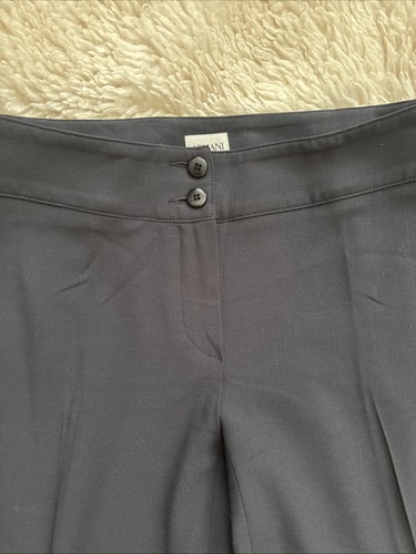 Armani Collezioni Women Pants Sz 2 / 38 Wide Leg Trouser 2 Button Wool Navy NICE - Picture 13 of 14