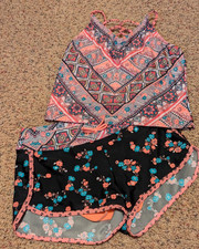 Wonder Nation Girls Black Print Two Piece Swimsuit 10-12 Plus