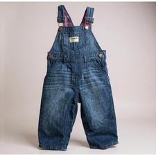 Vintage OshKosh B'gosh Infant Denim Overalls 12M Blue Jean Plaid Lined Vestbak