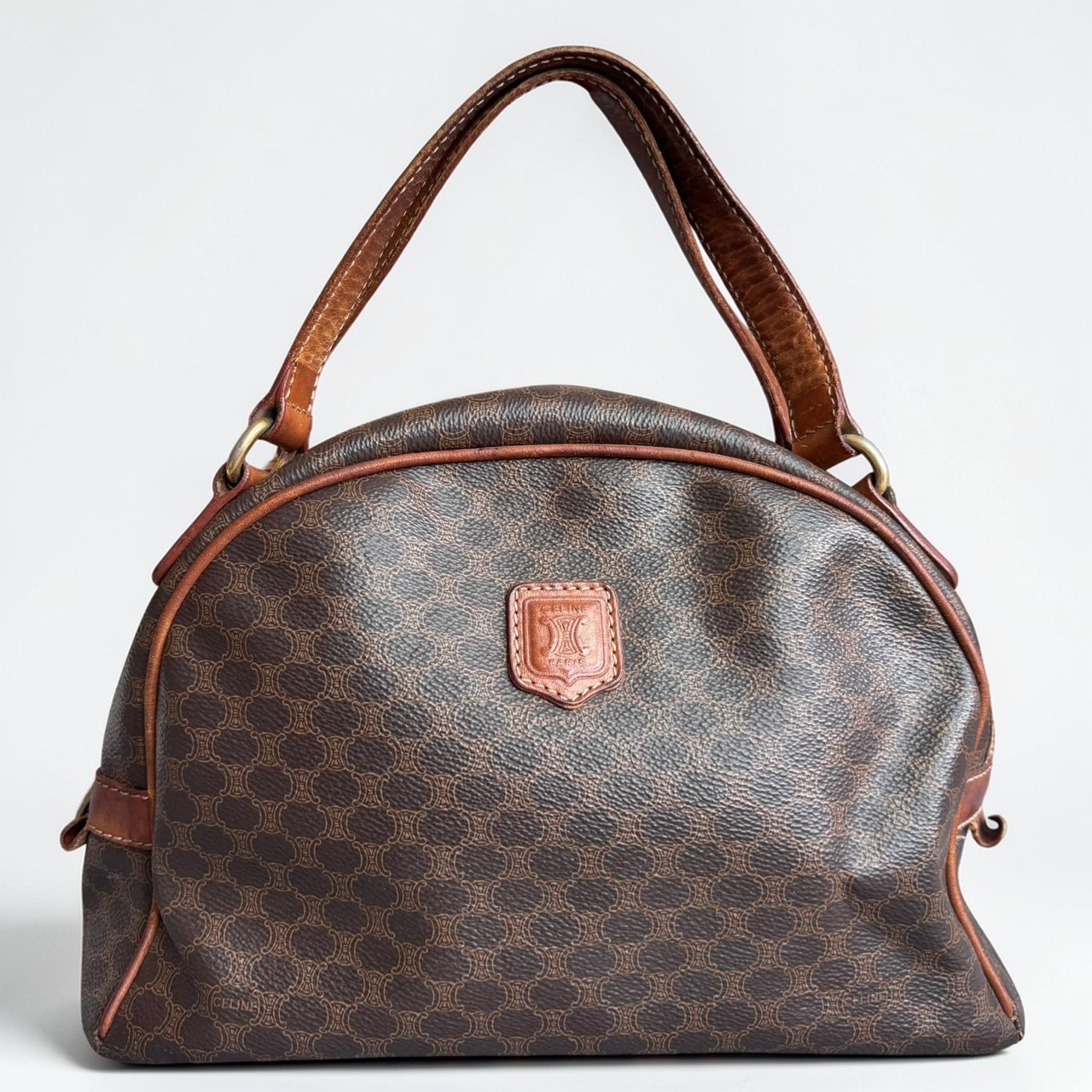 CELINE Macadam Triomphe Handbag Brown PVC Leather Vintage Japan Auth