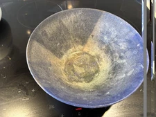 Johanna signed Blue and Green Gray Glaze Stoneware Studio Pottery Bowl  8  3/4"