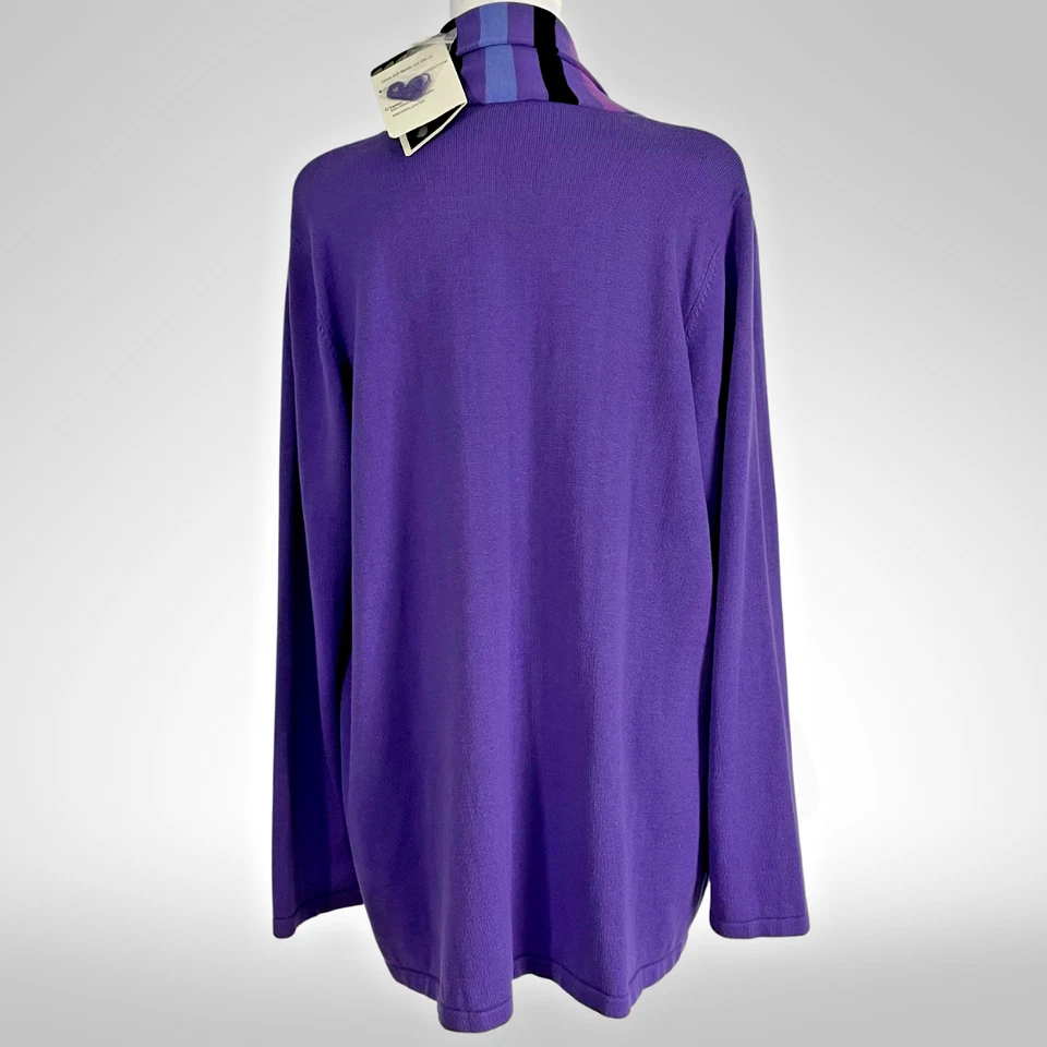 Purple Knit Cardigan Bob Mackie Wearable Art Women’s L Striped Shawl Collar NWT - Image 4 of 4