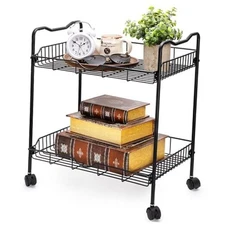 Rolling Utility Cart for Small Space, 2 Tier Rolling Cart with Locking Wheels, 