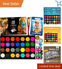 Kids Face Painting Kit 28 Colors, Non-Toxic Hypoallergenic, Stencils, Book