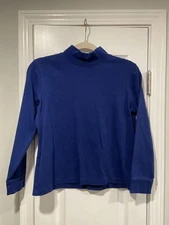 L.L. Bean Size MP Royal Blue Long Sleeve Cotton Relaxed Fit Mock Neck Top