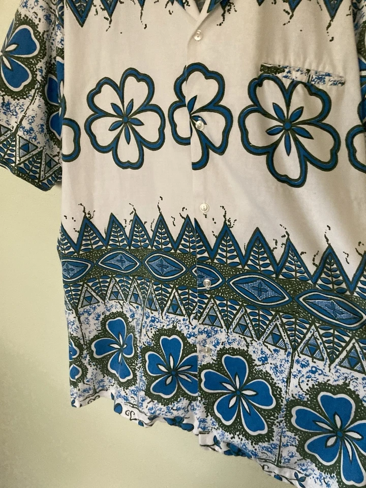 Camisa Hawaiana Lauhala De Colección Para Hombre Talla XL 60 Mezcla de Algodón Cuello Lazo Foto 3 de 4