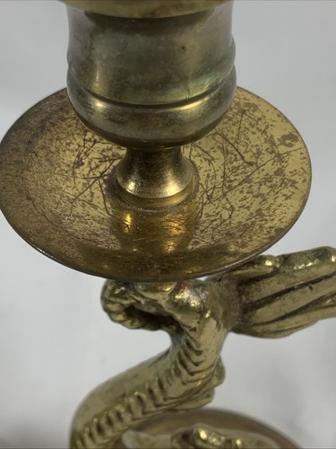 2 candelabros de latón macizo serpiente marina pez koi 8" - Imagen 6 de 9