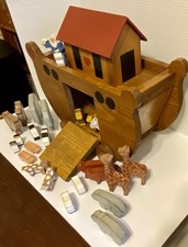 Vintage Noah's Ark W Noah  Animals Heavy Duty Solid Wood Large 12  H 16  Wide