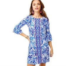 Lilly Pulitzer Ophelia Don't Be Jelly Blue Coastal Preppy Artsy Boho Dress SML