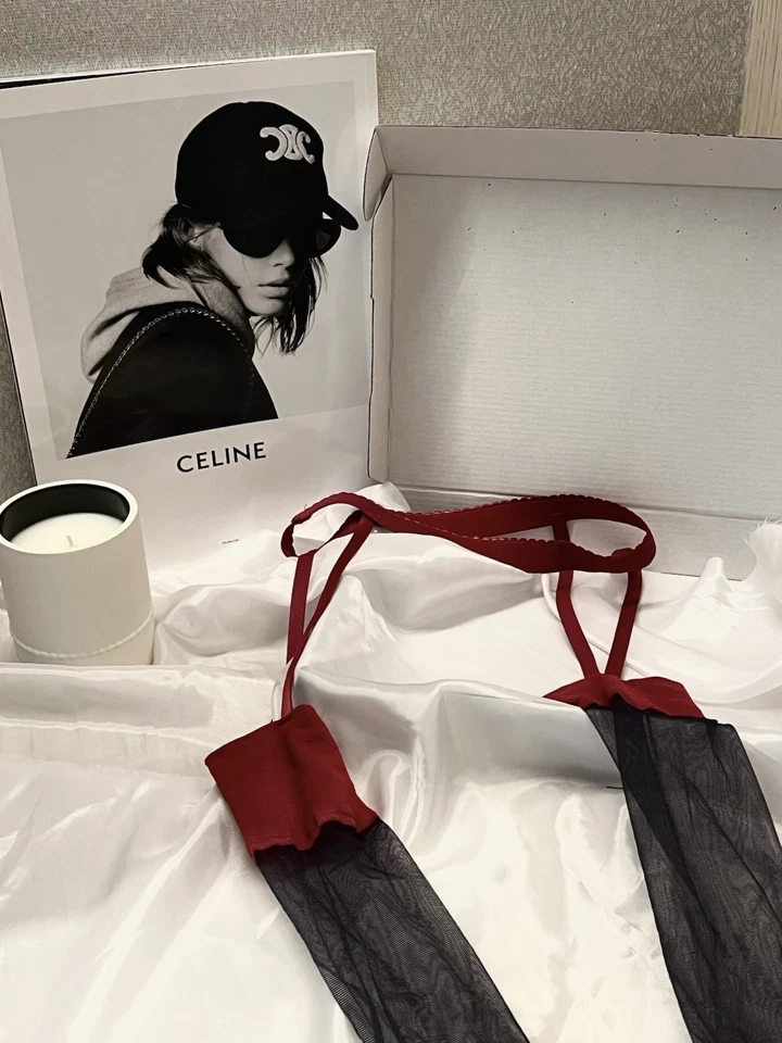 Классические прозрачные чулки до бедра — красная лента, элегантные нейлоновые чулочно-носочные изделия - Изображение 3 из 4