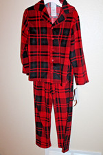Kids Boy's Size 4 - 5 Red  Black Buffalo Plaid Fleece Pajamas 2-Piece Set NEW