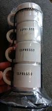 Stackable Mugs Set 4 Espresso Coffee Cups Stand Holder Complete Mini Mug New NOS