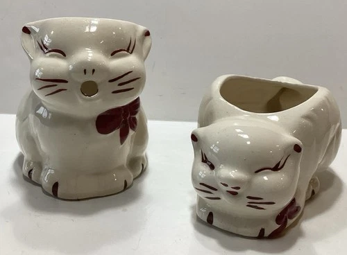 Vintage 1940s Shawnee Pottery Puss N Boots Cat Sugar Bowl & Creamer.