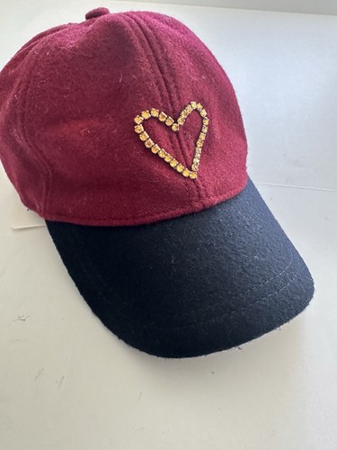 New Crewcuts Girls' L/XL Baseball Hat Heart B2851 Navy Burgundy By J Crew Wool - Picture 9 of 11