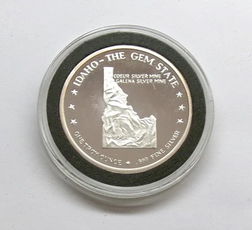 IDAHO "THE GEM STATE " Coeur D'Alene Mines 1 oz. .999 Silver Proof Round