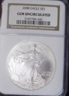 AMERICAN SILVER EAGLE 2008 GEM BU NGC SLABED 1 TROY OZ