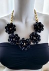 Designer ILY Signed Couture Black Rhinestone Flower Cluster Statement Necklace  — photo 5