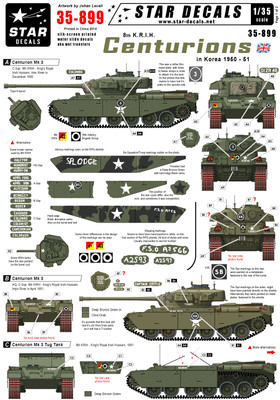 Stern Aufkleber 35-899, 8. K.R.I.H. Centurions in Korea. Centurion Mk 3, Maßstab 1/35