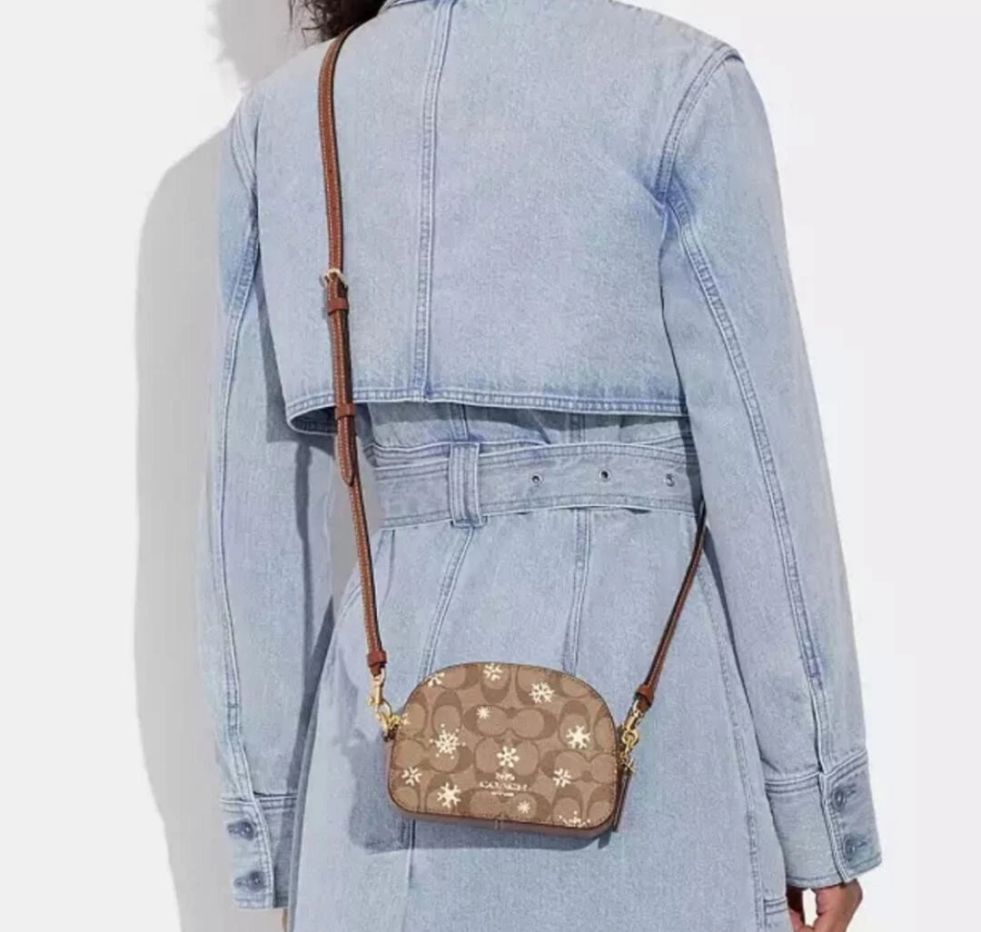 BORSA A TRACOLLA COACH MINI SERENA STELLA METALLIZZATA FIOCCO DI NEVE FIRMA TELA NUOVA CON ETICHETTE