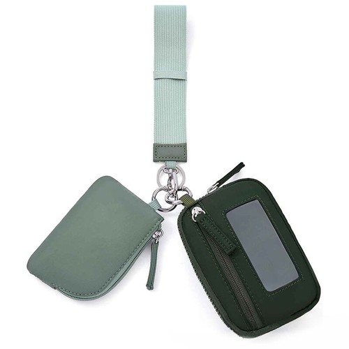 Portable Double Pouch Wristlet Keychain Wallet Small Zipper Coin Purse Women _r1 - Afbeelding 7 van 16