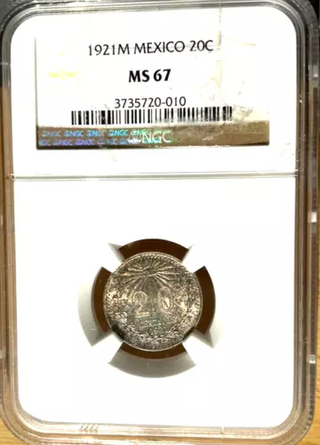 1921 Mexico 20 Centavos, NGC MS 67, Superb Example