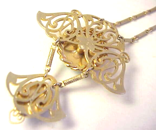 Colgante Vintage Imitación Turquesa Ovalados Cabujones Tono Dorado Articulado Sin Firmar - Imagen 6 de 8