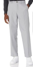 Amazon Essentials Men's Expandable Waist Classic Fit Flat Front Dress Pants Grey
