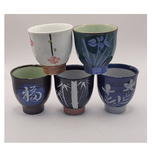 Set of Five Japanese Pottery Yunomi Tea Cups Each Unique Handle-Less - Picture 2 of 5