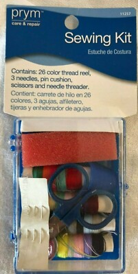 Sewing Kit w/Carry Case and Scissors, 26 Thread Spools, 3 Needles Lot of 2 new
