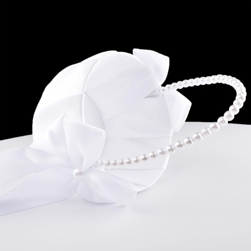 Wedding Flower Girl Basket Cute Pearl Handle White Flower Basket Decor - Picture 5 of 7
