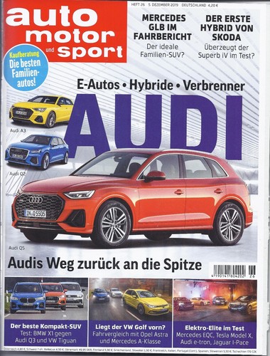 Auto Motor&Sport Nr 26/2019 E-Autos, Hybride,Audi, BMW X1 Audi Q3, Golf,Formel E